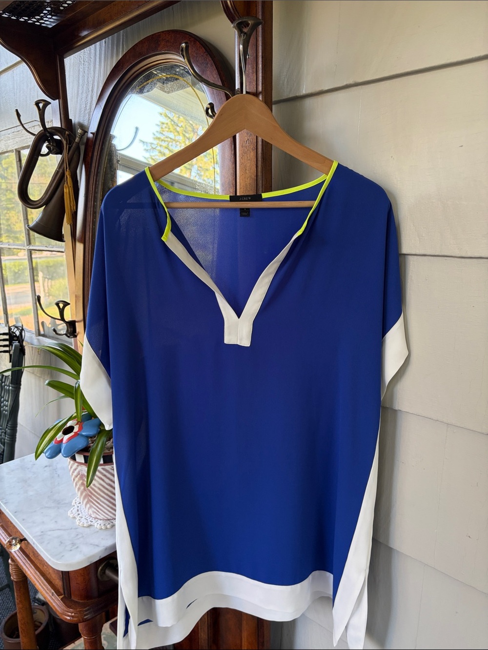 J.Crew Cover-Up Royal Blue Top with Neon Yellow Trim